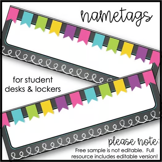 Cute desk name plates with dinosaurs, cats, and space themes