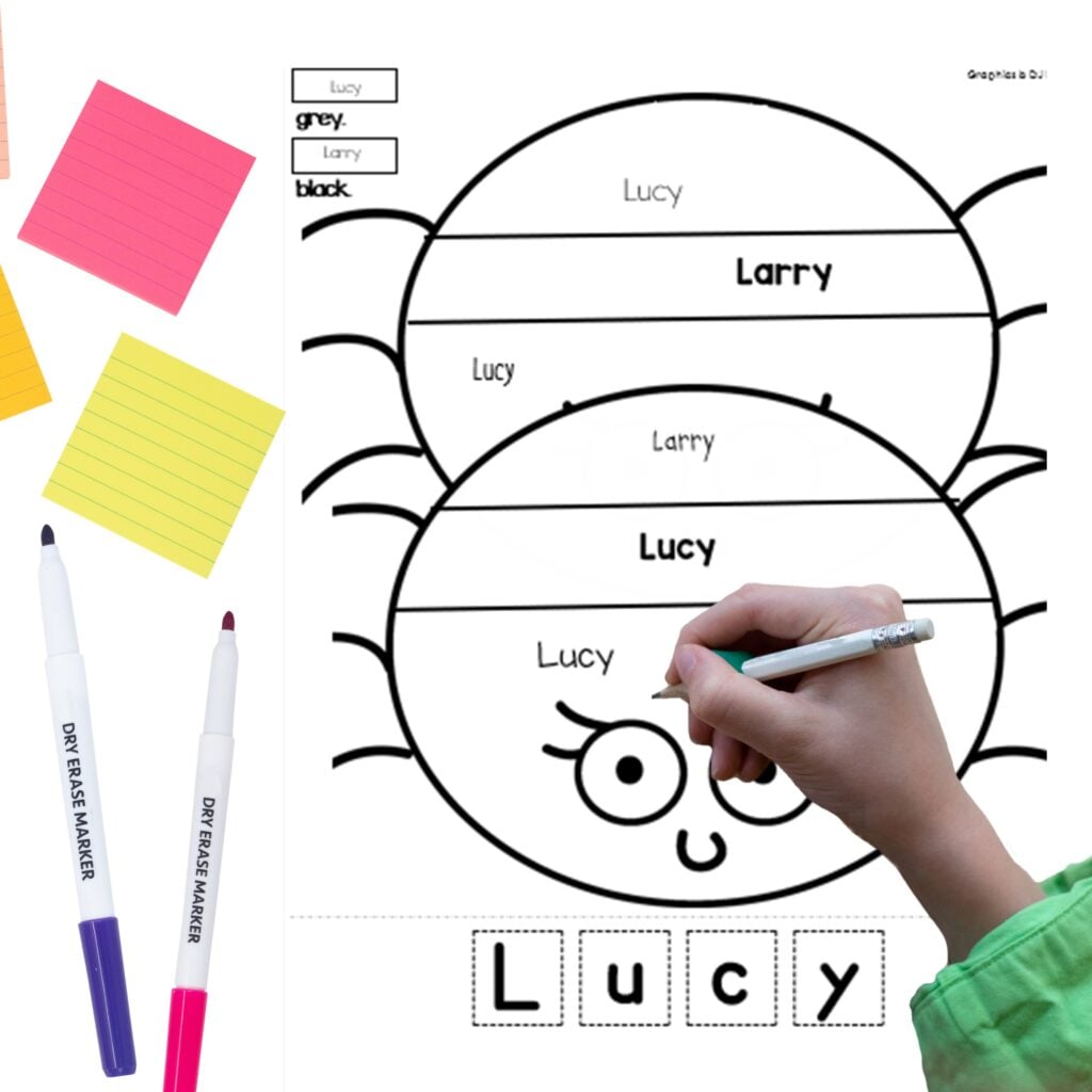 Pencil name writing activity for kindergarten literacy practice