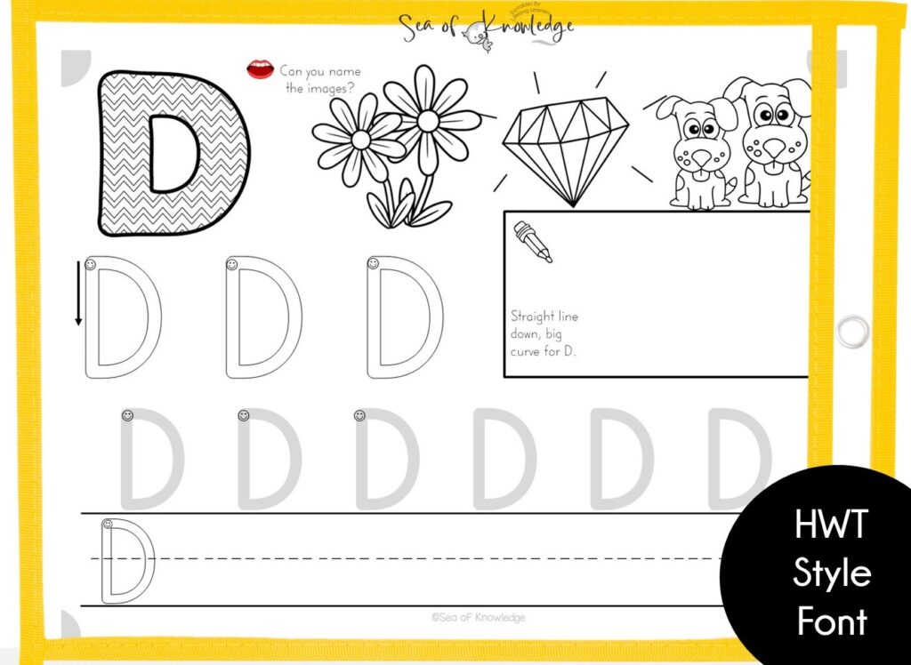 Alphabet formation and beginning sounds worksheets styled like Handwriting Without Tears.