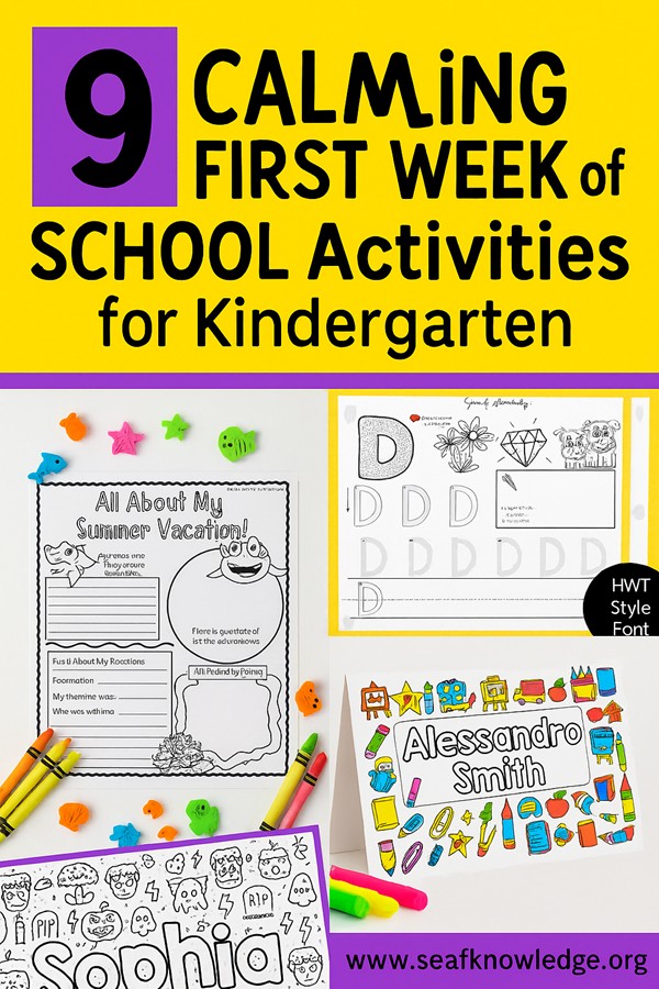 Stack of kindergarten SEL worksheets and crafts used for the first week of school activities.