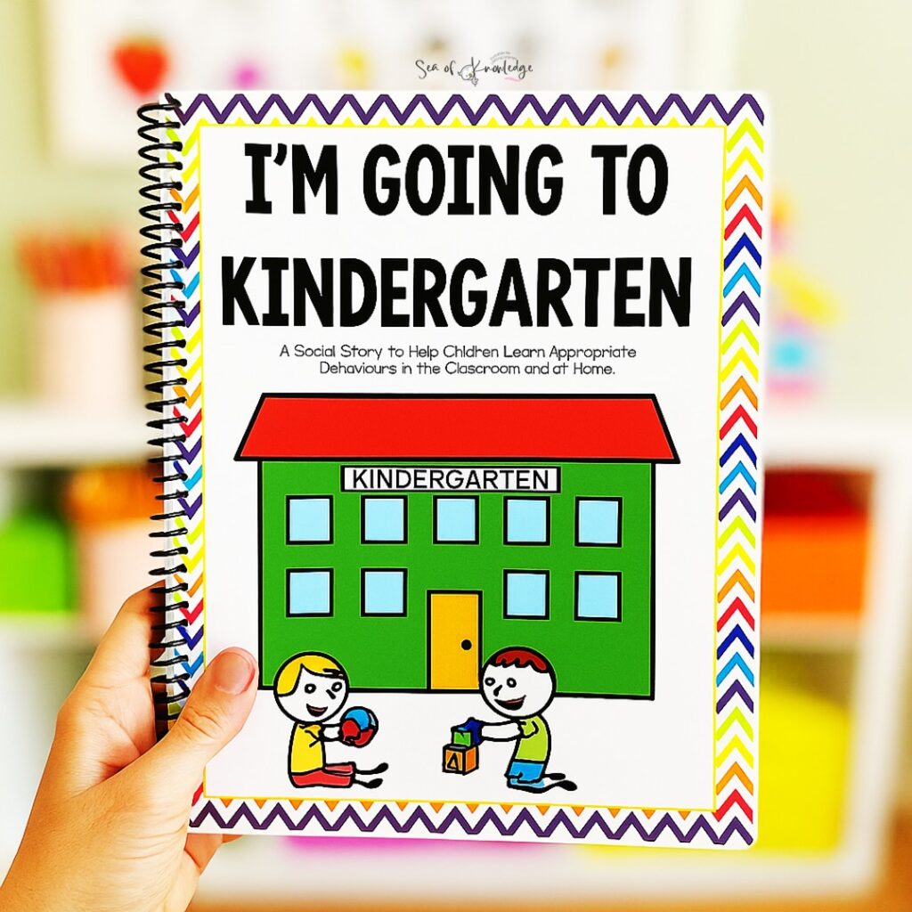 mockup of children’s social story about saying goodbye to a teacher, teaching routines and reducing anxiety.