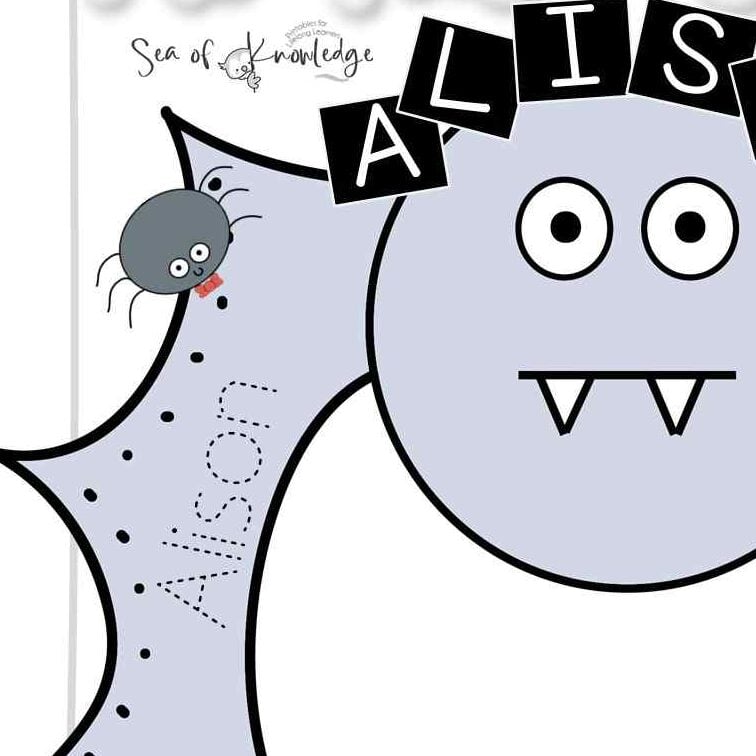 This printable product empowers children to combine education with creativity. Check out the Halloween Bat Name Craft below. 