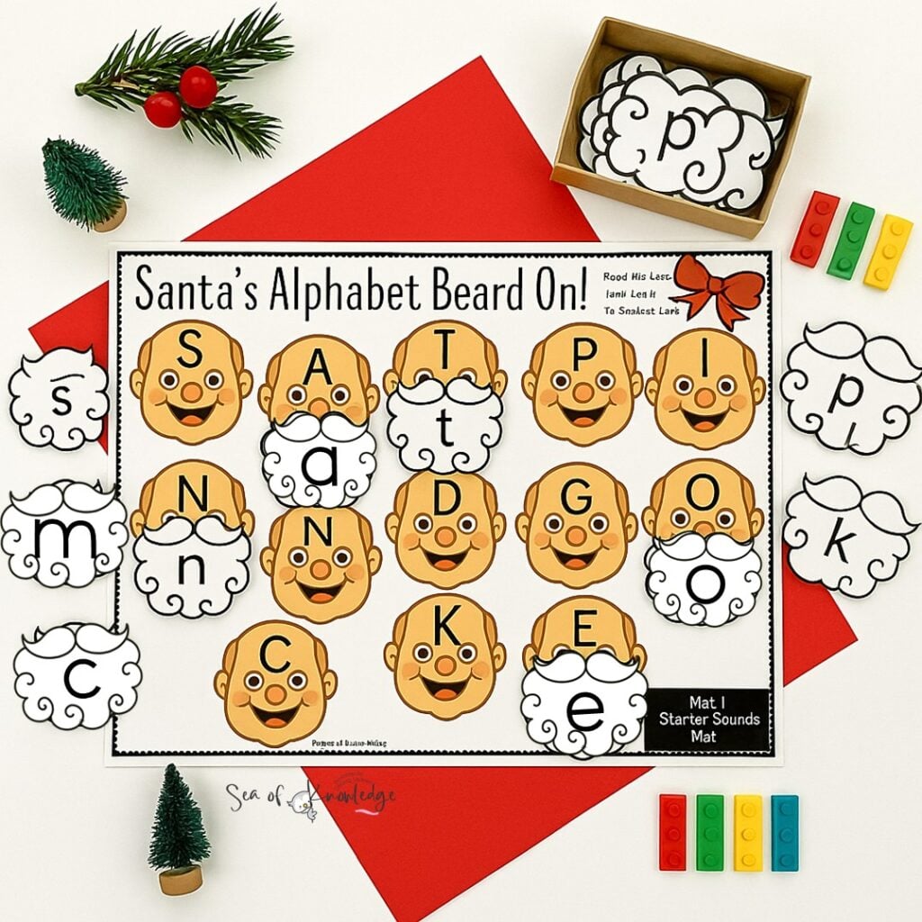 This adorable Santa Alphabet Beard Match printable is a must-try Christmas literacy center! Kids read the letters on Santaโs face and match the correct beard to build his fluffy alphabet beard.