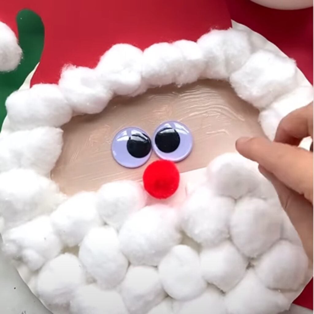 Classic paper plate Santa craft with cotton beard and red hat