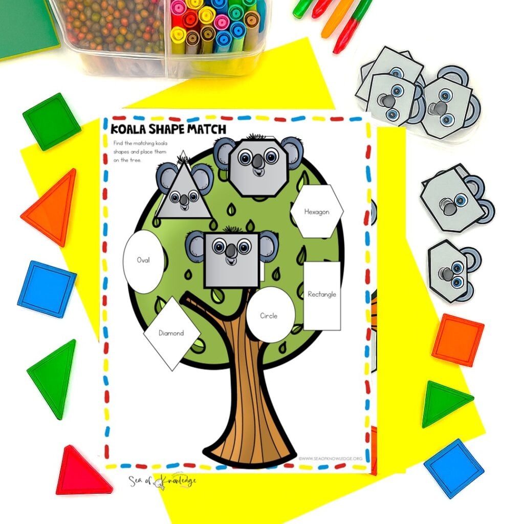 Busy book printable mat with matching pieces for preschool learning binder activities