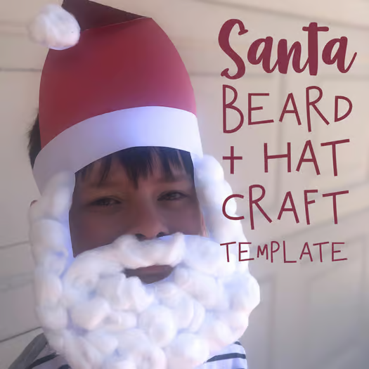 Santa cotton beard mask craft made with glued cotton balls and paper cutout