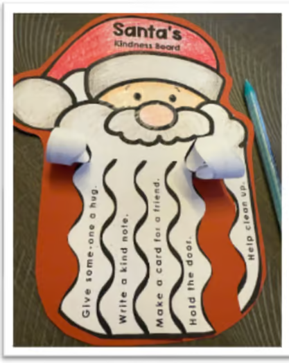 Acts of kindness Santa craft with curled paper beard strips showing good deeds