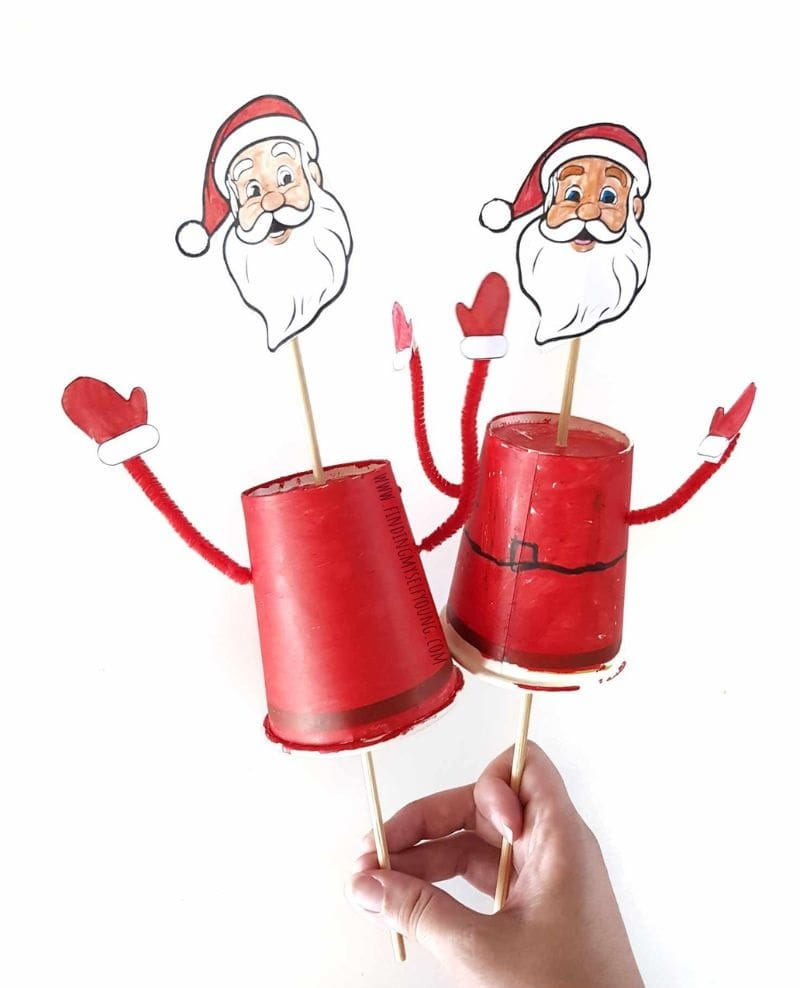 Paper cup Santa puppet with hat, beard, and movable arms