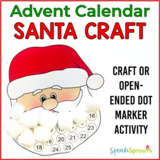 Santa advent beard countdown craft using cotton balls for each day till Christmas