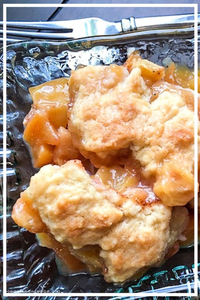 Easy dump and bake monkfruit peach cobbler using canned peaches