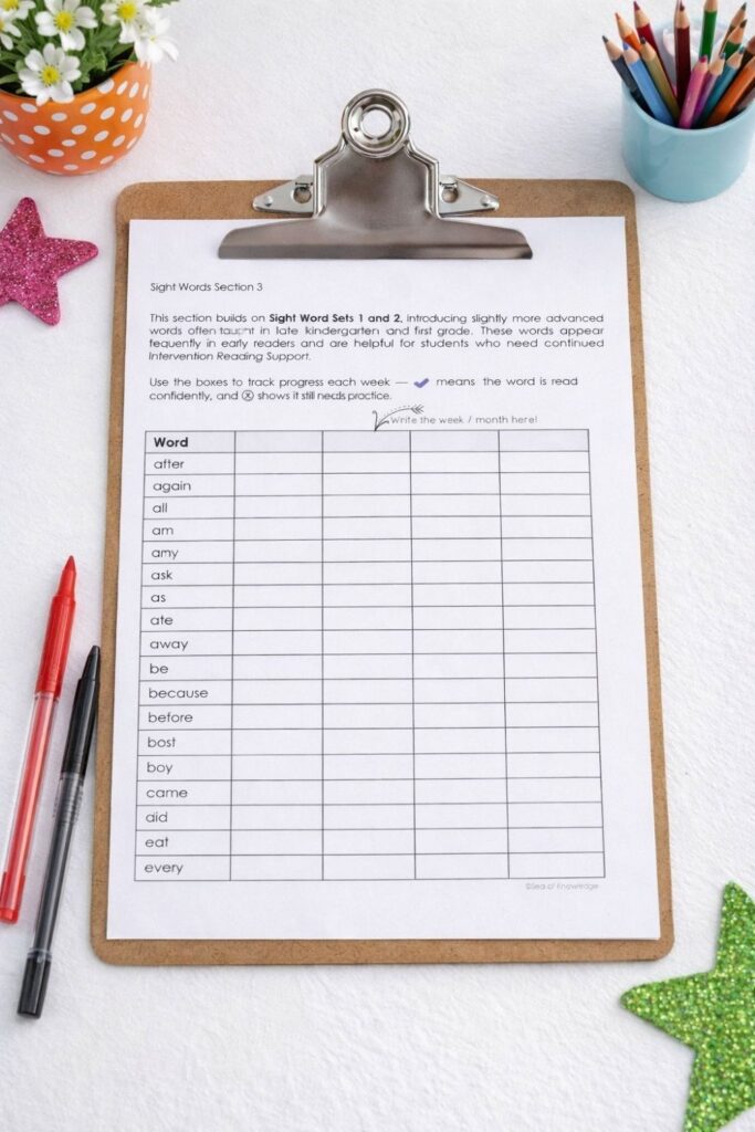 Students working on sight word worksheets in class demonstrating how to teach sight words to struggling students