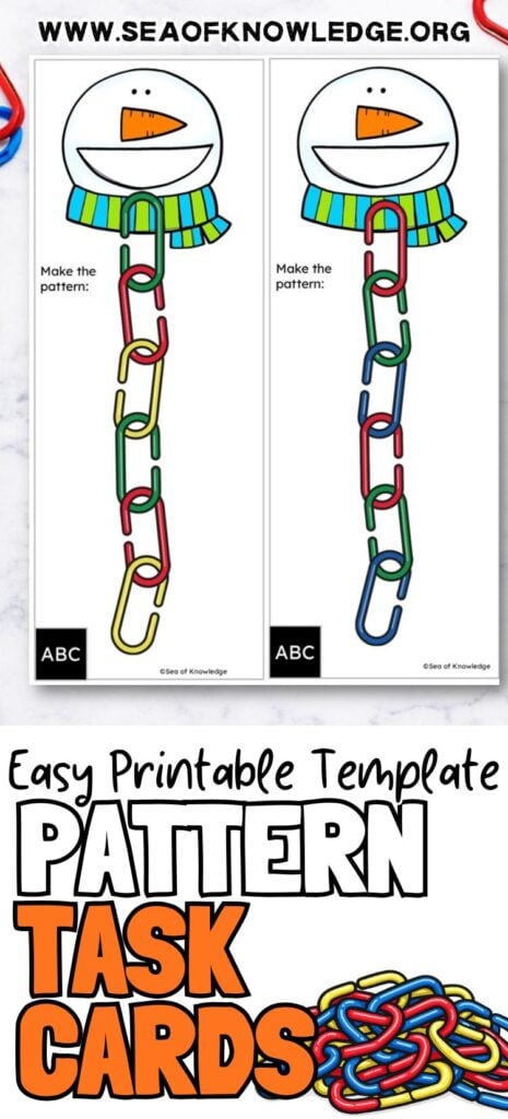 Snowman linking chain pattern cards for PreK and kindergarten students
