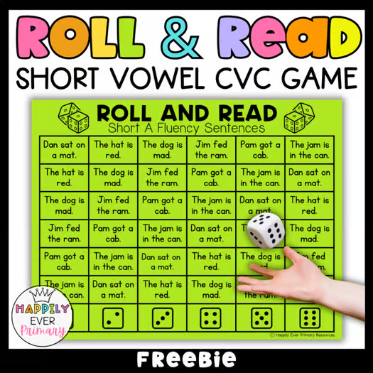 Fluency doesnโt happen by accident. Thatโs why I love turning practice into a game. With this Decodable Short Vowel CVC Sentences Roll & Read Fluency Practice Game, students roll a die and read the sentence they land on.