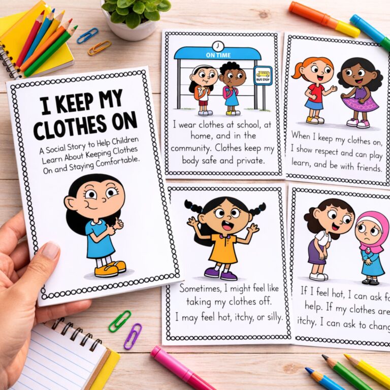 Keeping My Clothes On Editable Social Skills Story for Autism and Special Needs (FREE Set)