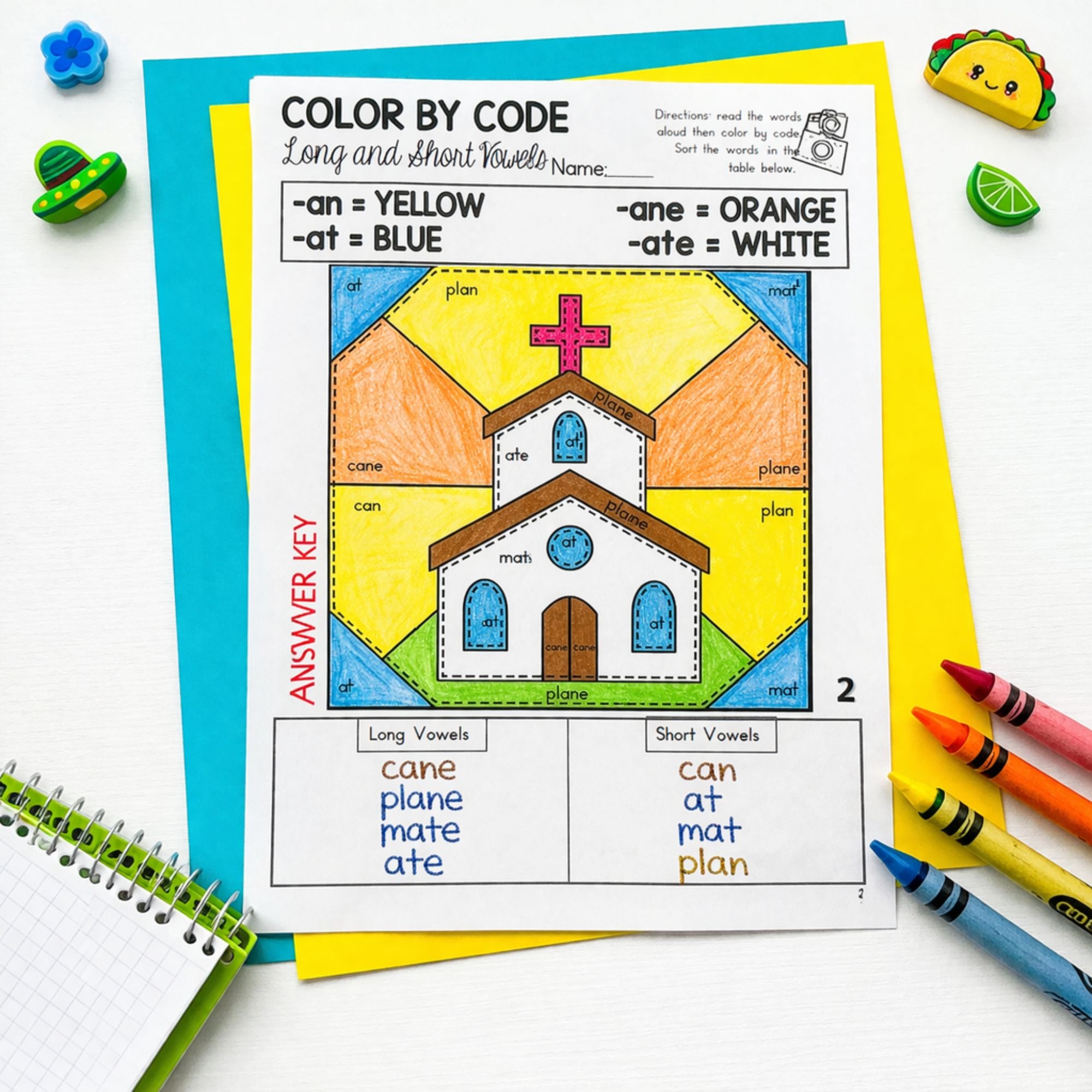 color by code long vowels