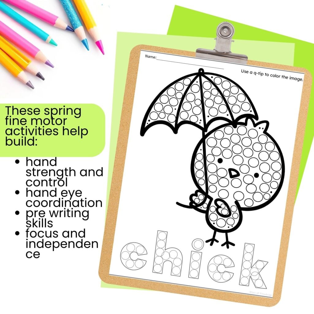 spring fine motor activity q tip painting template