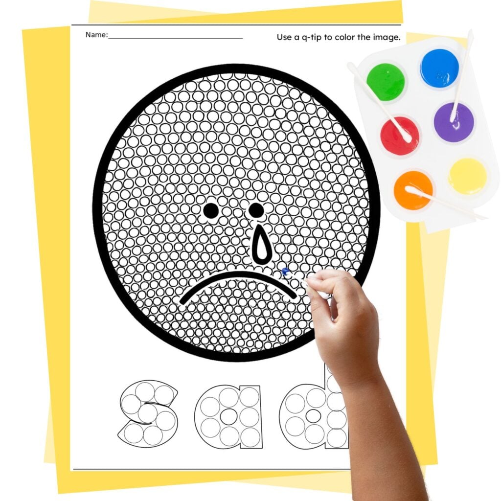emotions dot painting activity using cotton swabs for kindergarten