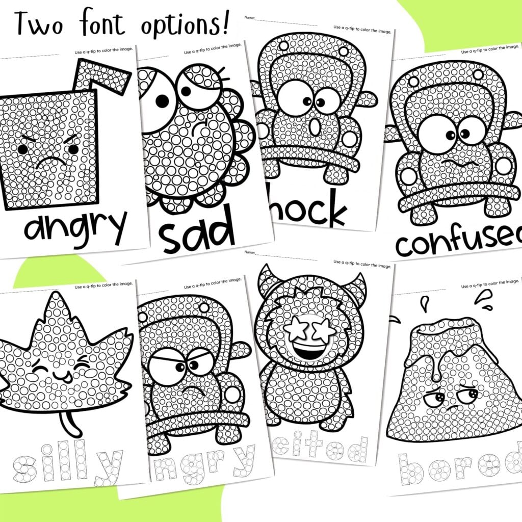 feelings q tip painting printable for kids fine motor activity