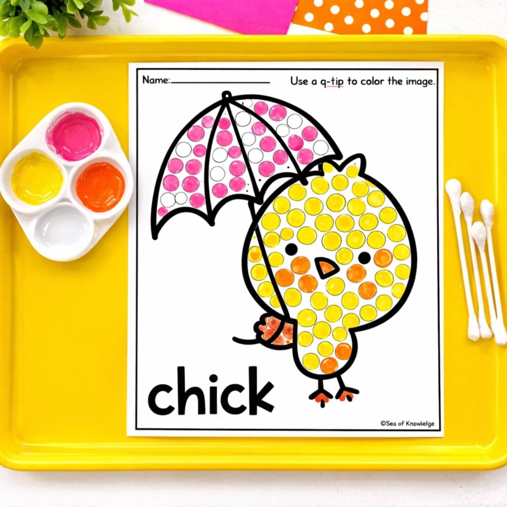 spring q tip painting printables for preschool