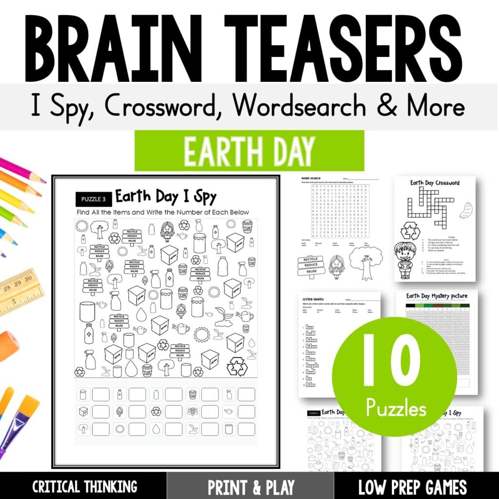 Low prep Earth Day worksheets for kindergarten and first grade on white desk