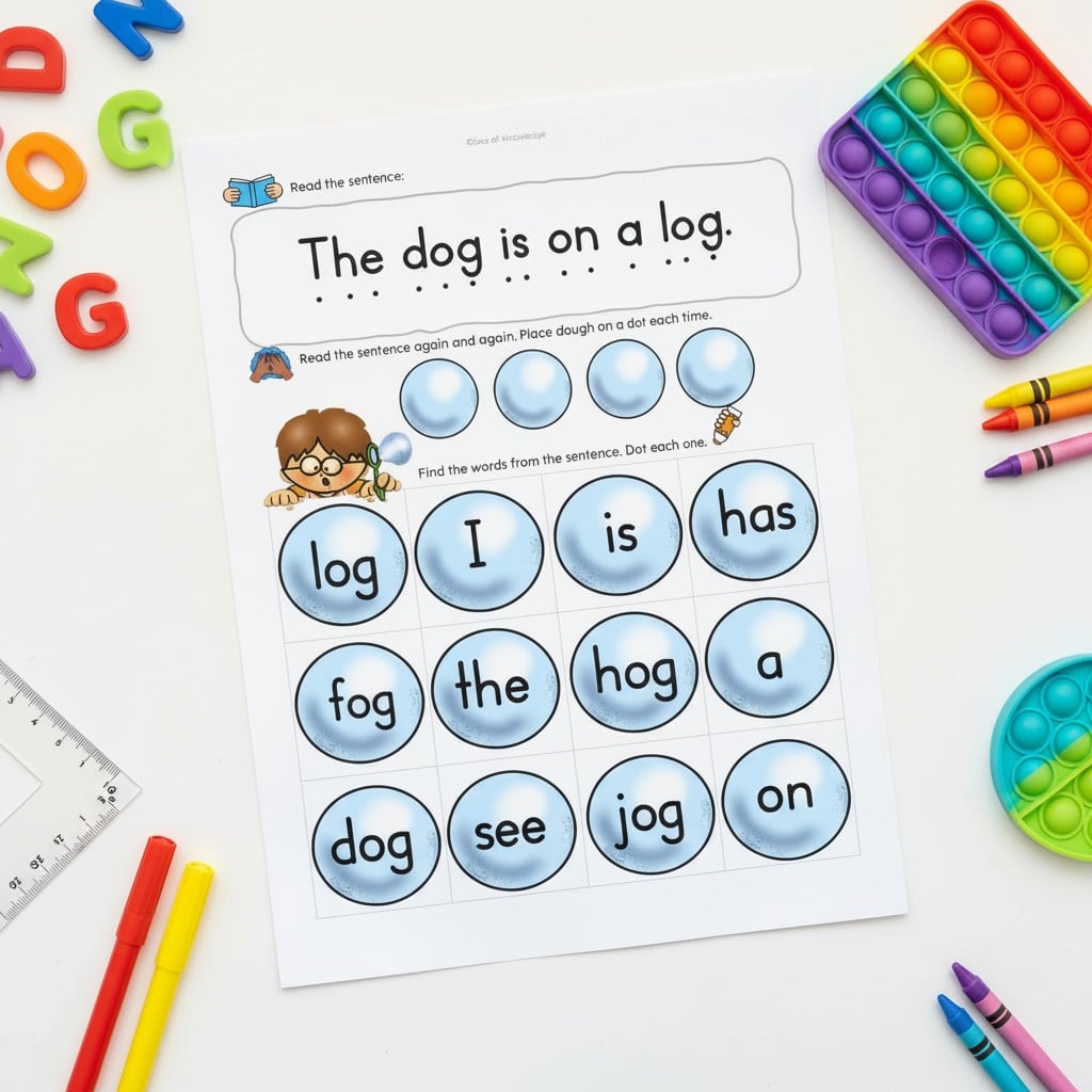 decodable sentence worksheet I see a hut kindergarten