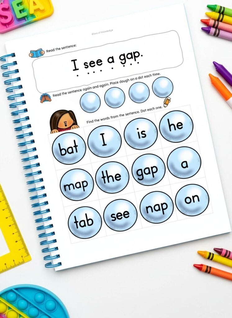 short vowel cvc reading worksheet with dot marker activity