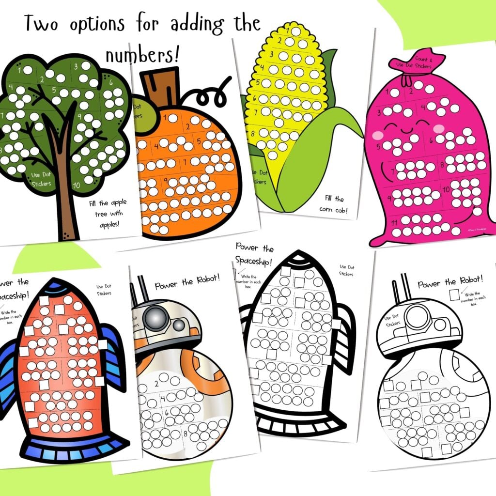 spaceship dot sticker counting worksheet preschool math activity