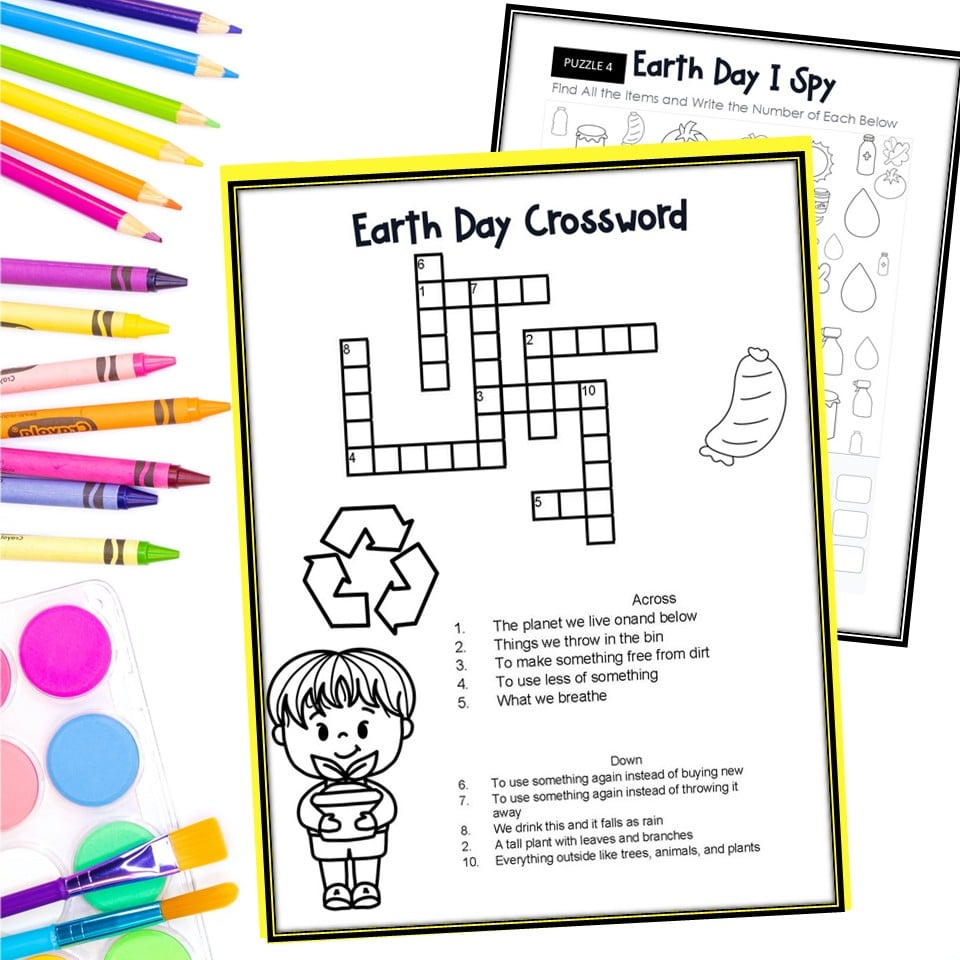 Brain teasers worksheet Earth Day printable bundle with low prep activities for kids