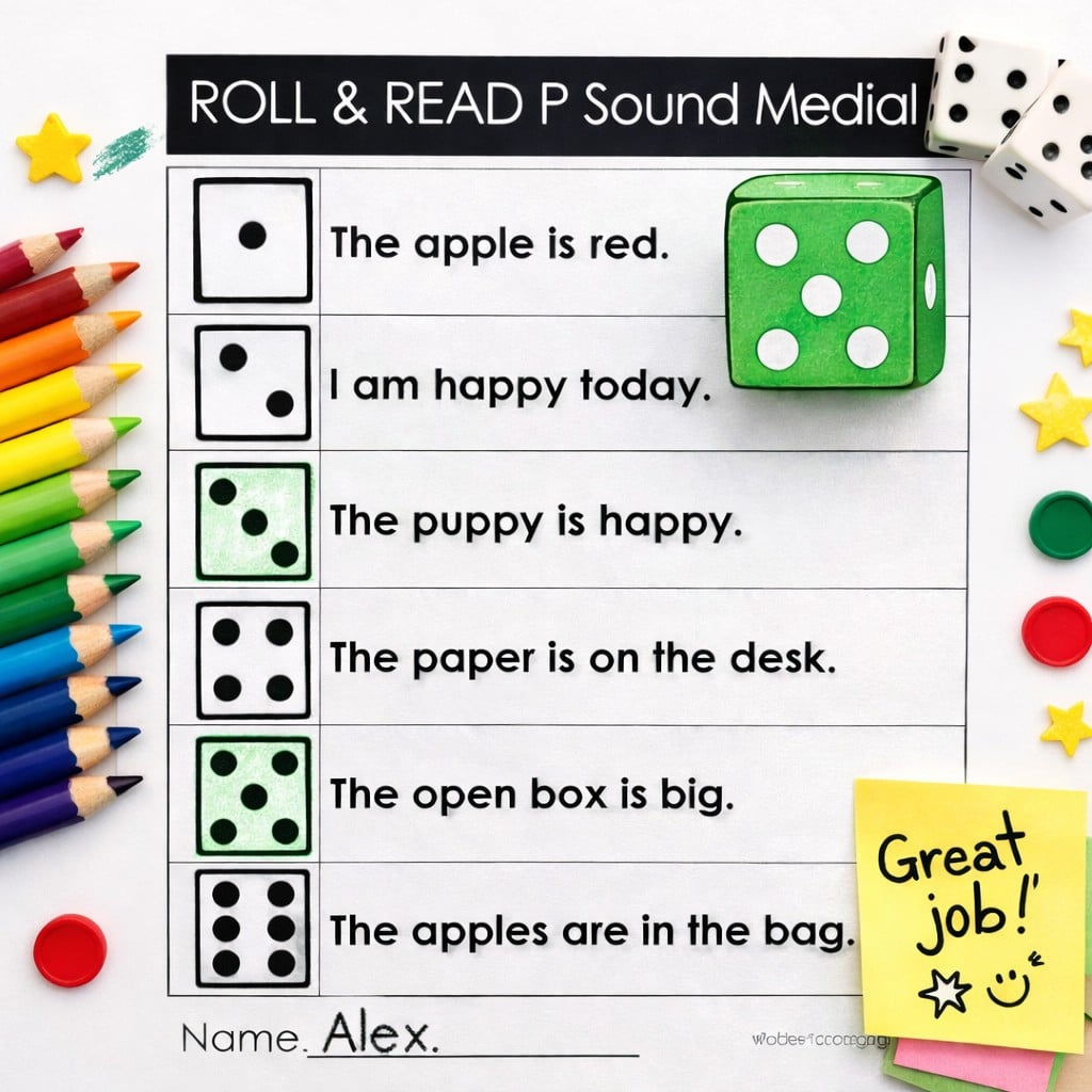 P and B sound practice worksheet with visual scanning and counting activity