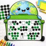 Dot stickers counting worksheet with a free Earth Day activity kids actually enjoy. Includes recycling and trash counting plus themed worksheets for preschool and kindergarten math.