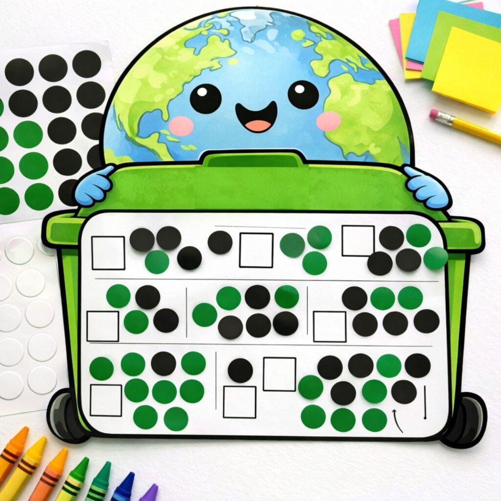 dot stickers counting worksheet earth day recycling bin activity preschool