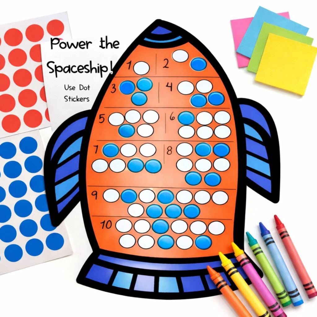 kindergarten dot sticker counting activity with recycling bin printable
