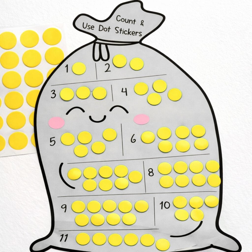 preschool counting worksheet with dot stickers recycling and trash theme