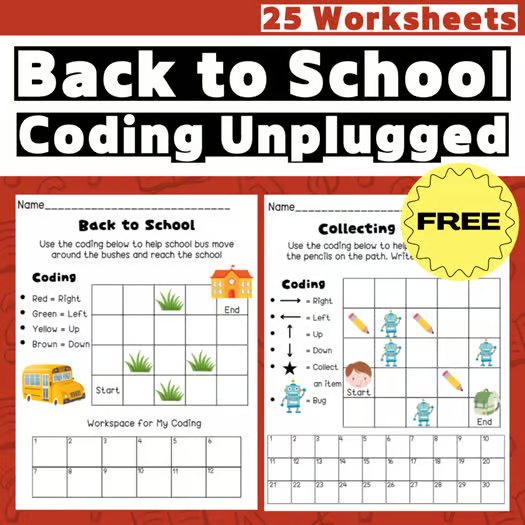 coding games for kids worksheet showing algorithm and order of steps