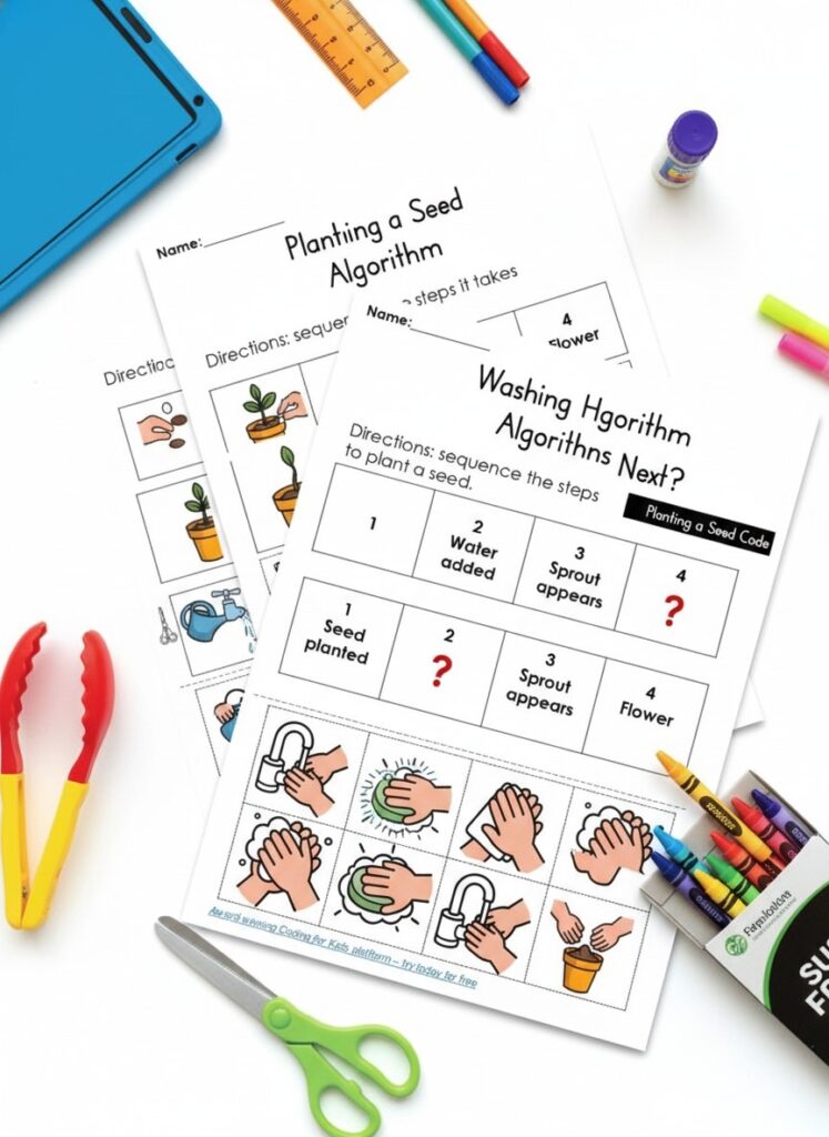 screen-free coding activity for preschoolers using hands-on worksheet