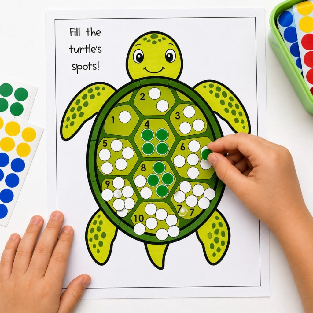 Ocean themed sticker counting activity for preschool math centers and homeschool learning