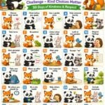 Kindness calendar for kids with 30 simple daily activities to build social skills, empathy, and positive classroom behavior at school or home.