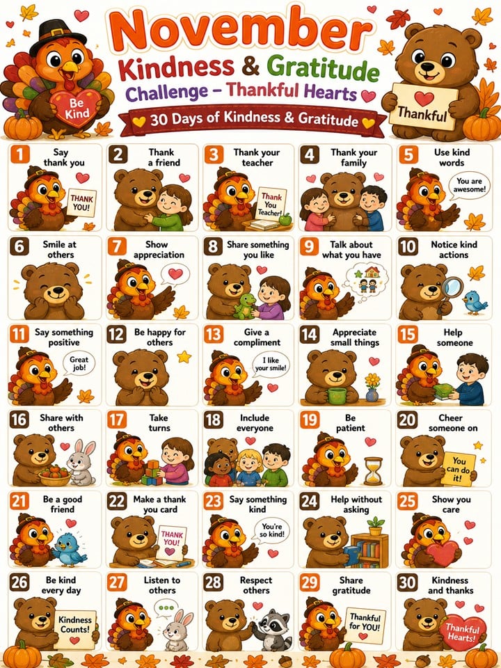november thankfulness challenge for kids poster