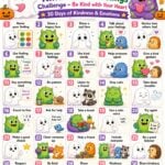 October kindness challenge for kids with 30 daily activities focused on emotions, kindness, and social emotional learning for elementary students.