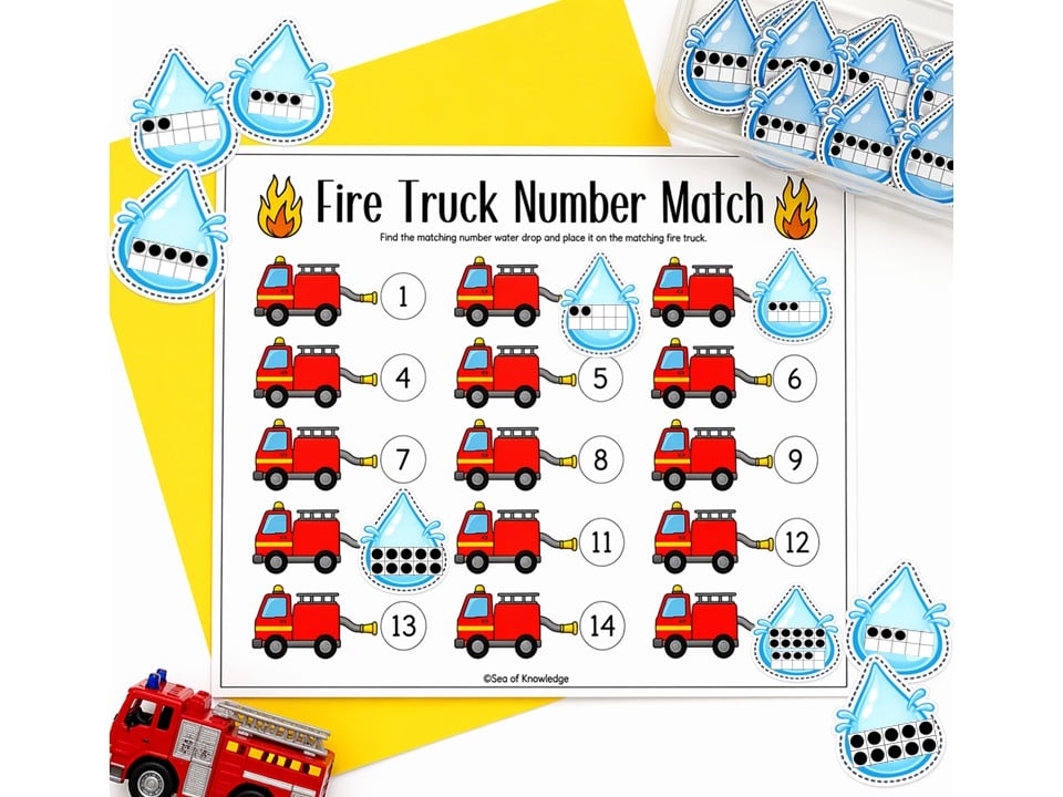 Hands on transportation activities for preschool and kindergarten with cars, airplanes, trucks, and fire truck themed learning mats.