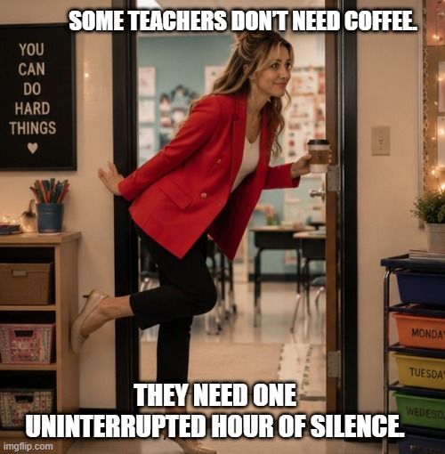 funny teacher meme about surviving school and needing silence