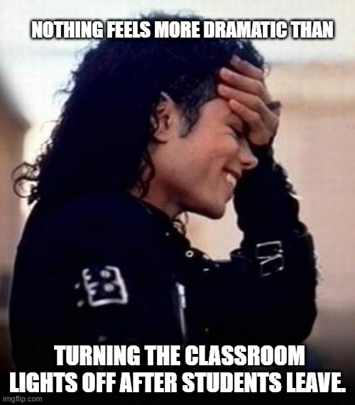 classroom chaos meme with exhausted female teacher reactions