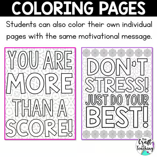 For classrooms that enjoy group activities, these testing motivational collaborative posters are a really fun way to build classroom community during testing season. I love that students work together to create a larger motivational display while also practicing mindfulness and calming focus skills.