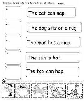 phonics cut and paste reading activity