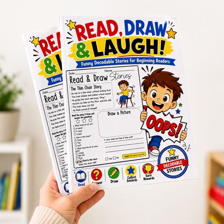 Struggling to find CVC reading books that keep kids engaged? These funny decodable stories combine reading comprehension, fluency practice, and drawing activities to help beginning readers build confidence while having fun.