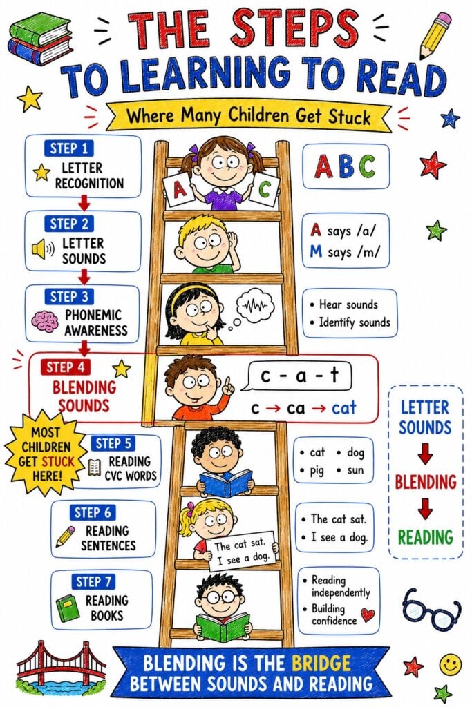 the steps to learning to read infographic