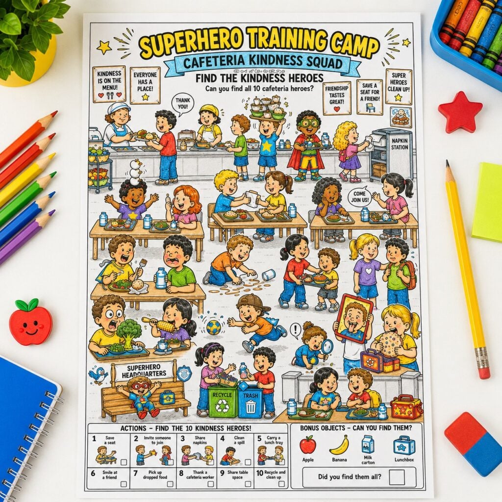 Printable SEL workbook pages supporting social skills development, emotional awareness, and kindness education for children.