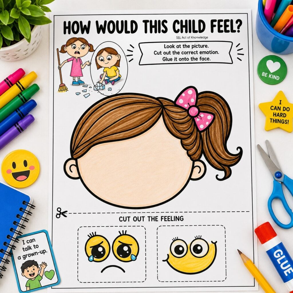 Kindergarten social skills activity helping children learn kindness, inclusion, and respectful classroom behavior.