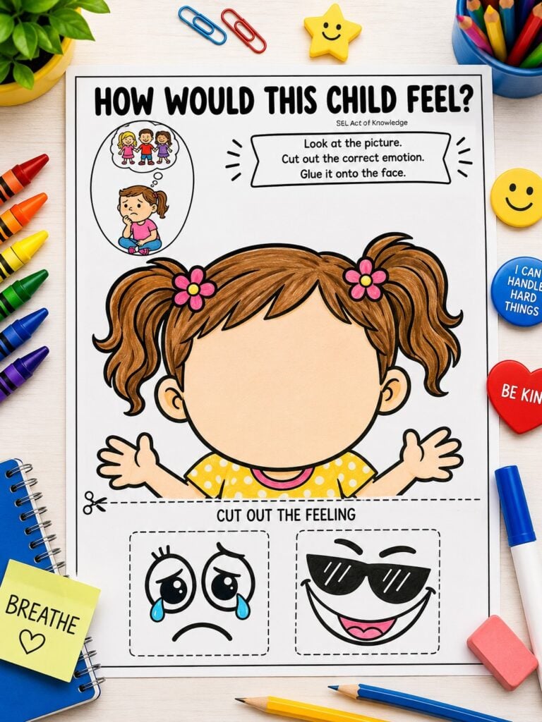 Kindergarten social skills activity helping children learn kindness, inclusion, and respectful classroom behavior.