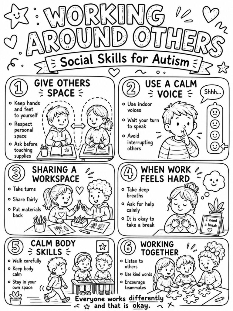 Working with others social skills for autism poster